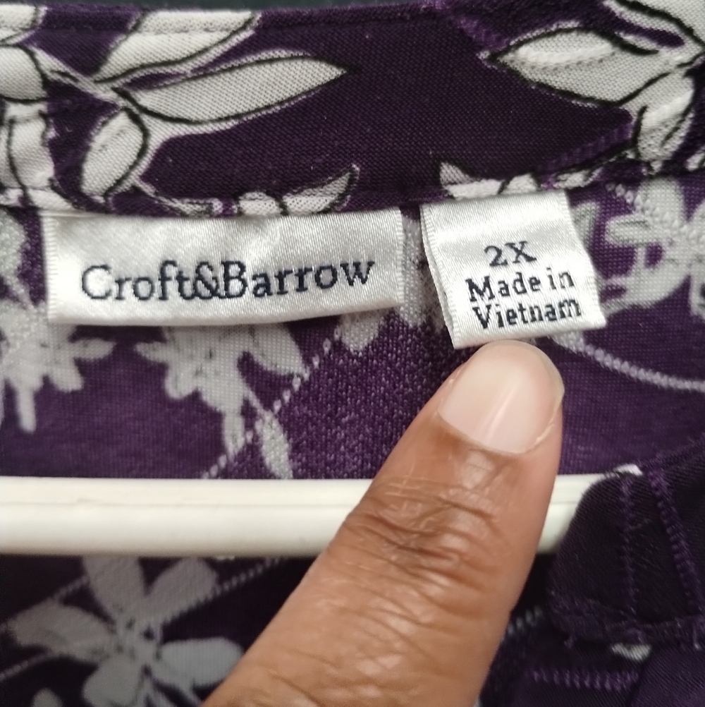 Croft & Barrow Shirt Womens 2X Plus White Purple Top Blouse Floral Casual Ladies - Picture 6 of 12